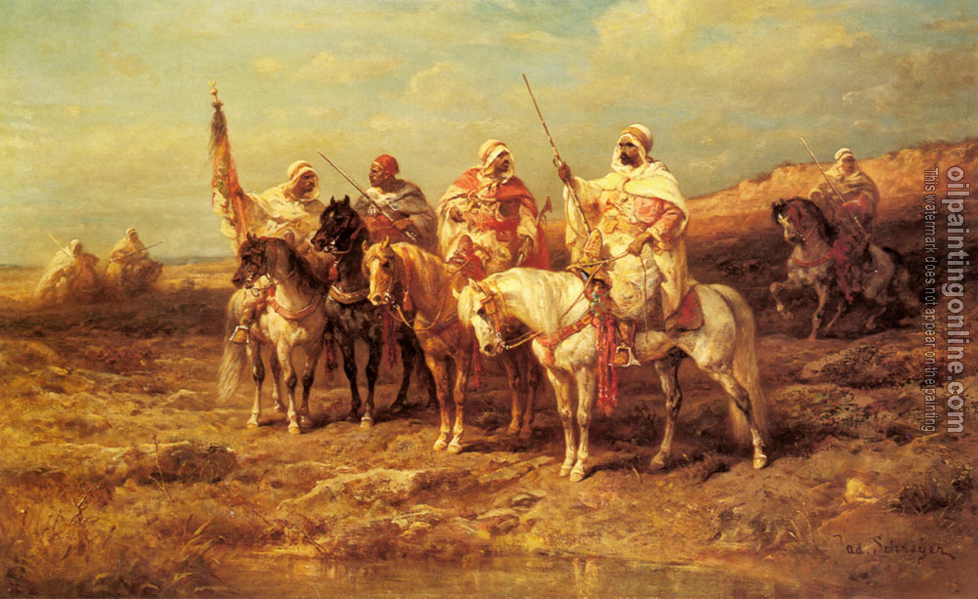 Adolf Schreyer - Arab Horseman By A watering Hole